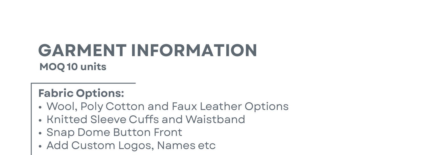 Varsity Jackets Garment Information